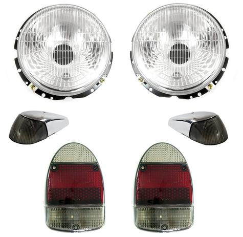 Kit Farol Fusca Estriado Lente Dianteira Fume e Lente Traseira 1300L 1500 Fume 08 Peças - Varius Menor preço em Kit Farol Fusca Estriado Lente Dianteira Fume e Lente Traseira 1300L 1500 Fume 08 Peças - Varius