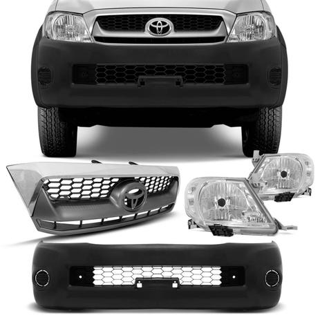 Menor preço em Kit Farol Hilux 09 10 11 + Grade Cinza Cromada + Para-Choque Dianteiro - Kit Prime