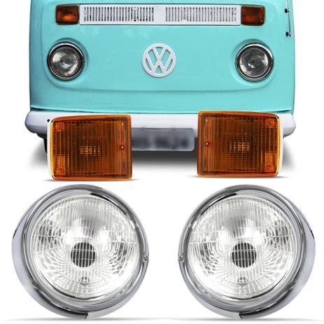 Kit Farol Kombi 1976 A 2014 Estriado Aro Cromado e Pisca Ambar 06 Peças - Varius Menor preço em Kit Farol Kombi 1976 A 2014 Estriado Aro Cromado e Pisca Ambar 06 Peças - Varius