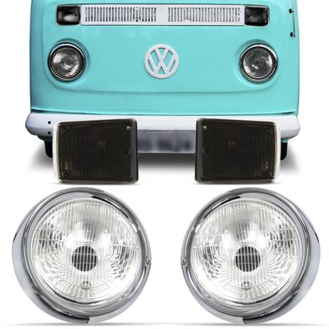 Kit Farol Kombi 1976 A 2014 Estriado Aro Cromado e Pisca Fume 06 Peças - Varius Menor preço em Kit Farol Kombi 1976 A 2014 Estriado Aro Cromado e Pisca Fume 06 Peças - Varius