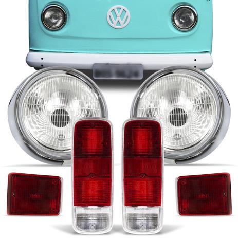 Kit Farol Kombi 1976 A 2014 Estriado Aro Cromado Pisca Rubi e Lanterna Traseira Rubi 08 Peças - Varius Menor preço em Kit Farol Kombi 1976 A 2014 Estriado Aro Cromado Pisca Rubi e Lanterna Traseira Rubi 08 Peças - Varius