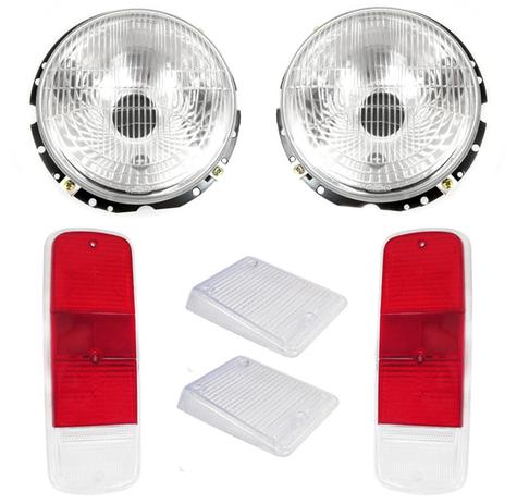 Kit Farol Kombi 1976 A 2014 Estriado Lente Dianteira Cristal e Lente Traseira Bicolor 06 Peças - Varius Menor preço em Kit Farol Kombi 1976 A 2014 Estriado Lente Dianteira Cristal e Lente Traseira Bicolor 06 Peças - Varius