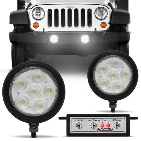 Kit Farol Milha Auxiliar Autopoli Redondo Universal Strobo Safety Car Leds Super Branco Menor preço em Kit Farol Milha Auxiliar Autopoli Redondo Universal Strobo Safety Car Leds Super Branco