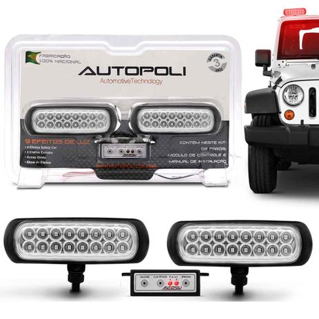 Kit Farol Milha Auxiliar Retangular 3 em 1 Slim Universal 16 LEDs 12V 24V Vermelho com Controle - Autopoli Menor preço em Kit Farol Milha Auxiliar Retangular 3 em 1 Slim Universal 16 LEDs 12V 24V Vermelho com Controle - Autopoli