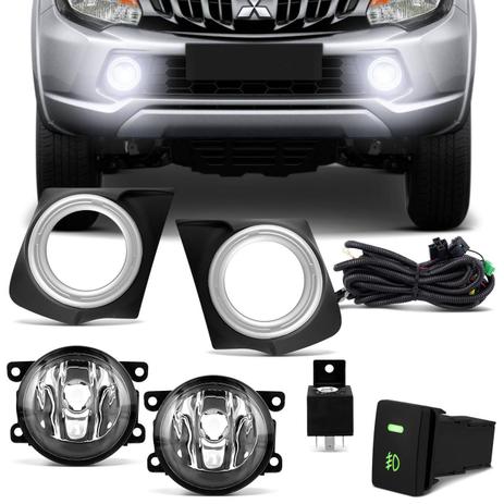 Kit Farol Milha L200 Triton Sport 2018 2019 Auxiliar Neblina Moldura Aro Cinza - Shocklight Menor preço em Kit Farol Milha L200 Triton Sport 2018 2019 Auxiliar Neblina Moldura Aro Cinza - Shocklight