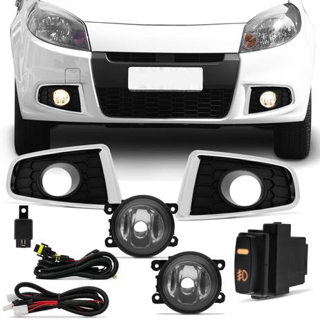 Kit Farol Milha Sandero 2012 2013 2014 Auxiliar Neblina + Moldura Preta Friso Cromado - Shocklight Menor preço em Kit Farol Milha Sandero 2012 2013 2014 Auxiliar Neblina + Moldura Preta Friso Cromado - Shocklight