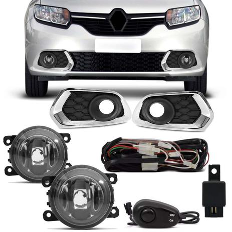 Kit Farol Milha Sandero 2015 2016 2017 2018 2019 Moldura Preta Aro Cromado Botão Universal - Prime Menor preço em Kit Farol Milha Sandero 2015 2016 2017 2018 2019 Moldura Preta Aro Cromado Botão Universal - Prime