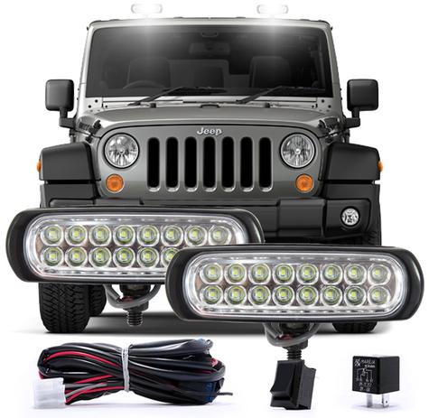 Kit Farol Milha Universal 16 Leds Super Branco 12V Retangular Auxiliar - Autopoli Menor preço em Kit Farol Milha Universal 16 Leds Super Branco 12V Retangular Auxiliar - Autopoli