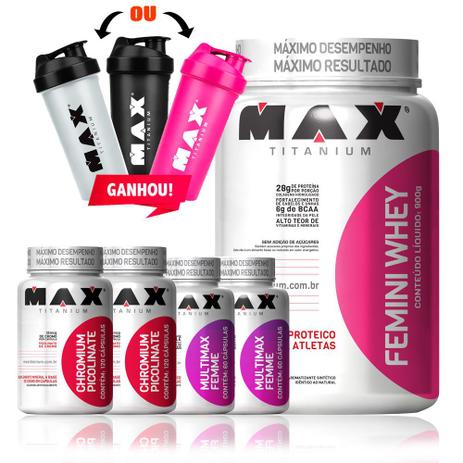 Kit Femini Whey + 2x Multimax Femme + 2x Picolinate - Max tianium Menor preço em Kit Femini Whey + 2x Multimax Femme + 2x Picolinate - Max tianium