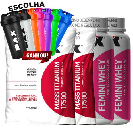 Kit Femini Whey 900g + Mass Titanium 1,4kg - Max Titanium Menor preço em Kit Femini Whey 900g + Mass Titanium 1,4kg - Max Titanium