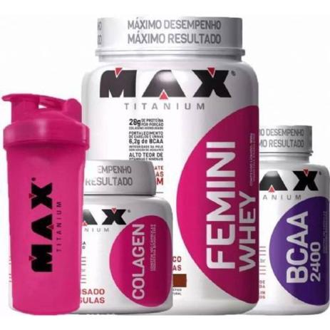 Kit Feminino Max Titanium : Femini Whey + Colagen 100 Caps + Menor preço em Kit Feminino Max Titanium : Femini Whey + Colagen 100 Caps +