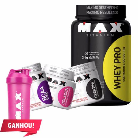 Kit Feminino Whey + Bcaa + Creatina + Colageno Max Titanium Menor preço em Kit Feminino Whey + Bcaa + Creatina + Colageno Max Titanium