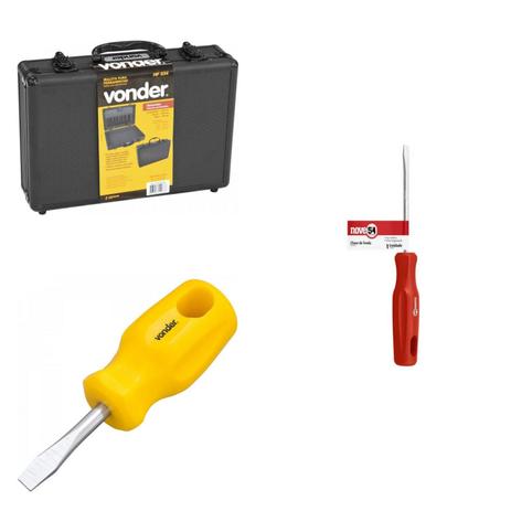 Kit Ferramentas MadeiraMadeira com Maleta e 2 Chaves de Fenda 1/4”x1.1/2” e 1/4”x10” 395850 Preto - Vonder Menor preço em Kit Ferramentas MadeiraMadeira com Maleta e 2 Chaves de Fenda 1/4”x1.1/2” e 1/4”x10” 395850 Preto - Vonder