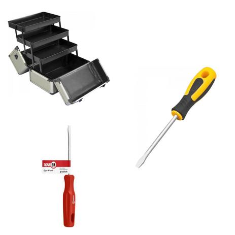 Kit Ferramentas MadeiraMadeira com Maleta e 2 Chaves de Fenda 1/4”x4” e 1/4”x5” 395897 Cinza - Vonder Menor preço em Kit Ferramentas MadeiraMadeira com Maleta e 2 Chaves de Fenda 1/4”x4” e 1/4”x5” 395897 Cinza - Vonder
