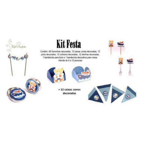 Kit Festa Decoração Urso Marinheiro c/ 98 Itens Diversos - Papel e confeito Menor preço em Kit Festa Decoração Urso Marinheiro c/ 98 Itens Diversos - Papel e confeito
