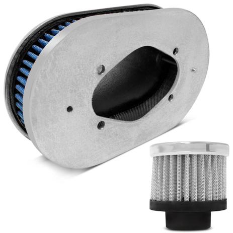 Kit Filtro Respiro Race Óleo Cromo + Filtro Ar Azul + Base Carburador H34 Cromada - Prime Menor preço em Kit Filtro Respiro Race Óleo Cromo + Filtro Ar Azul + Base Carburador H34 Cromada - Prime
