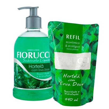 Kit Fiorucci Sabonete Líquido Hortelã com Erva Doce 500ml + Refil 440ml Menor preço em Kit Fiorucci Sabonete Líquido Hortelã com Erva Doce 500ml + Refil 440ml