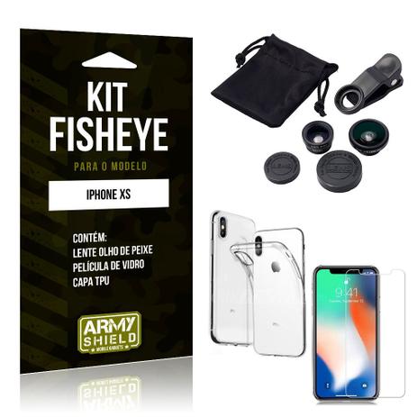 Kit Fisheye Apple iPhone XS Lente Fisheye + Capa + Película de Vidro - Armyshield Menor preço em Kit Fisheye Apple iPhone XS Lente Fisheye + Capa + Película de Vidro - Armyshield