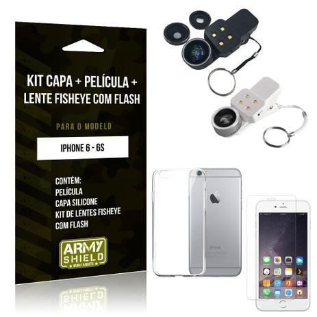 Kit Fisheye com Flash Apple iPhone 6/6S Fisheye Flash + Capa + Película de Vidro - Armyshield Menor preço em Kit Fisheye com Flash Apple iPhone 6/6S Fisheye Flash + Capa + Película de Vidro - Armyshield