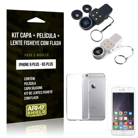 Kit Fisheye com Flash iPhone 6 Plus/6S Plus Fisheye Flash + Capa + Película de Vidro - Armyshield Menor preço em Kit Fisheye com Flash iPhone 6 Plus/6S Plus Fisheye Flash + Capa + Película de Vidro - Armyshield