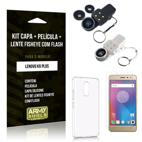 Kit Fisheye com Flash Lenovo K6 Plus Fisheye Flash + Capa + Película de Vidro - Armyshield Menor preço em Kit Fisheye com Flash Lenovo K6 Plus Fisheye Flash + Capa + Película de Vidro - Armyshield