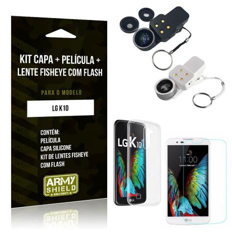 Kit Fisheye com Flash LG K10 Fisheye Flash + Capa + Película de Vidro - Armyshield Menor preço em Kit Fisheye com Flash LG K10 Fisheye Flash + Capa + Película de Vidro - Armyshield