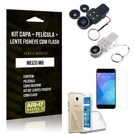 Kit Fisheye com Flash Meizu M6 Fisheye Flash + Capa + Película de Vidro - Armyshield Menor preço em Kit Fisheye com Flash Meizu M6 Fisheye Flash + Capa + Película de Vidro - Armyshield