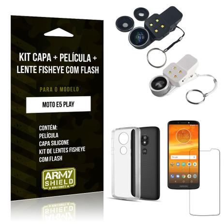 Kit Fisheye com Flash Motorola Moto E5 Play Fisheye Flash + Capa + Película de Vidro - Armyshield Menor preço em Kit Fisheye com Flash Motorola Moto E5 Play Fisheye Flash + Capa + Película de Vidro - Armyshield