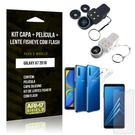 Kit Fisheye com Flash Samsung Galaxy A7 2018 Fisheye Flash + Capa + Película de Vidro - Armyshield Menor preço em Kit Fisheye com Flash Samsung Galaxy A7 2018 Fisheye Flash + Capa + Película de Vidro - Armyshield