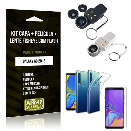 Menor preço em Kit Fisheye com Flash Samsung Galaxy A9 2018 Fisheye Flash + Capa + Película de Vidro - Armyshield