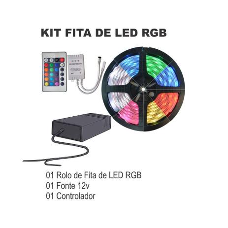Kit Fita De Led Rgb De 5 Metros + Controle 24 Teclas + Fonte 12V Smd5050 300 - Fontek Menor preço em Kit Fita De Led Rgb De 5 Metros + Controle 24 Teclas + Fonte 12V Smd5050 300 - Fontek