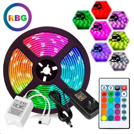 Kit Fita Led RGB 5M 5050 IP65 Fonte de Alimentação 2A + Controladora - MJ Menor preço em Kit Fita Led RGB 5M 5050 IP65 Fonte de Alimentação 2A + Controladora - MJ