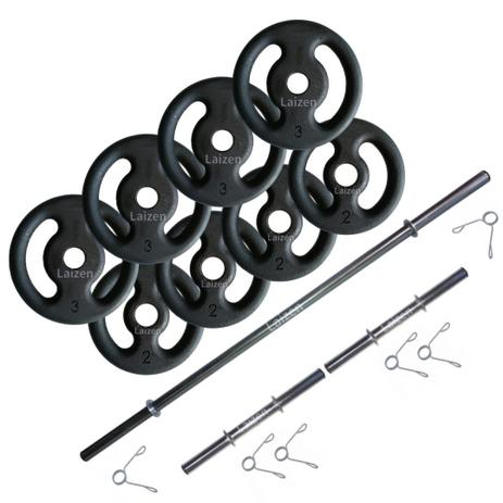 Kit Fitness 20kg Anilhas + 2 Barras 40cm + Barra De 160cm - Laizen Menor preço em Kit Fitness 20kg Anilhas + 2 Barras 40cm + Barra De 160cm - Laizen