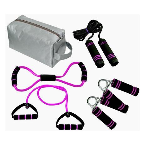 Kit Fitness com Bolsa Tonificador Muscular 6 Pecas Cor Rosa Mor Menor preço em Kit Fitness com Bolsa Tonificador Muscular 6 Pecas Cor Rosa Mor