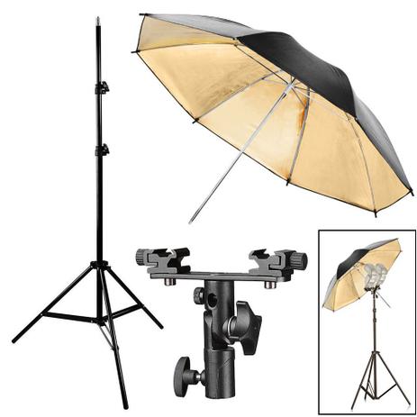 Kit Flash Speedlight - Tripe Sombrinha Dourada Suporte Duplo Ls31 - Rollin Menor preço em Kit Flash Speedlight - Tripe Sombrinha Dourada Suporte Duplo Ls31 - Rollin