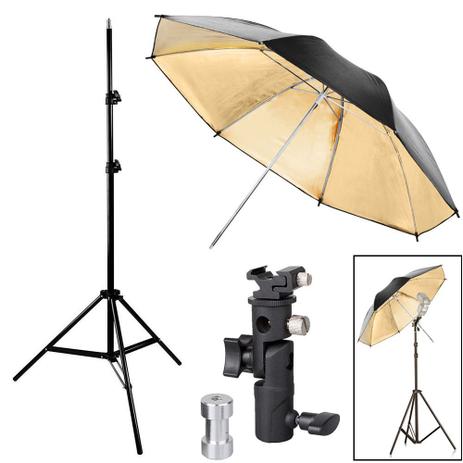 Kit Flash Speedlight - Tripe Sombrinha Dourada Suporte Ls24 - Rollin Menor preço em Kit Flash Speedlight - Tripe Sombrinha Dourada Suporte Ls24 - Rollin