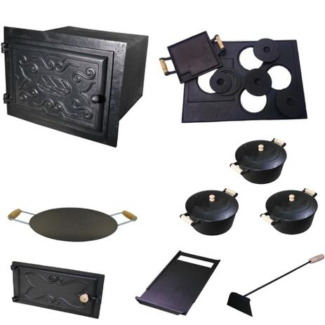 Kit Fogão a Lenha Forno Ferro + Caçarolas 16,18, 20 + Disco 47 - ESTACAO CASA Menor preço em Kit Fogão a Lenha Forno Ferro + Caçarolas 16,18, 20 + Disco 47 - ESTACAO CASA