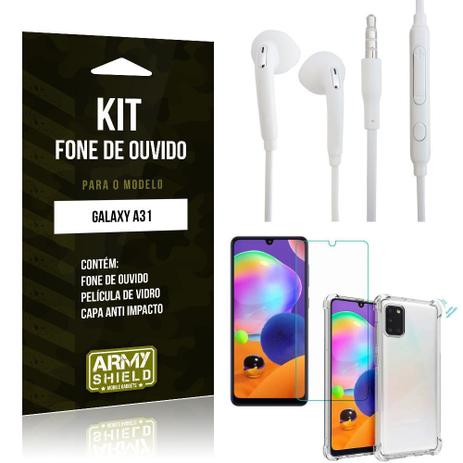 Kit Fone de Ouvido Galaxy A31 Fone + Capa Anti Impacto + Película Vidro -  Armyshield - Kit Capinha e Película para Celular - Magazine Luiza