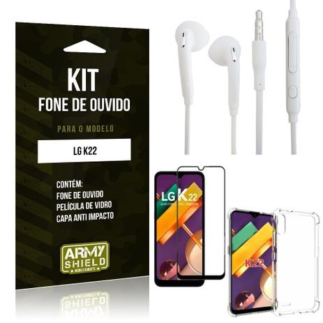 Kit Fone de Ouvido LG K22 + Capa Anti Impacto + Película Vidro 3D -  Armyshield - Kit Capinha e Película para Celular - Magazine Luiza