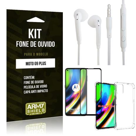 Kit Fone de Ouvido Moto G9 Plus + Capa Anti Impacto + Película Vidro 3D - Armyshield Menor preço em Kit Fone de Ouvido Moto G9 Plus + Capa Anti Impacto + Película Vidro 3D - Armyshield