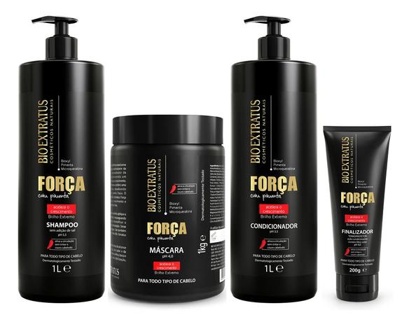 Kit Força Com Pimenta SH + Cond. 1 Litro + Másc. 1KG + Final. 200g - Bio Extratus Menor preço em Kit Força Com Pimenta SH + Cond. 1 Litro + Másc. 1KG + Final. 200g - Bio Extratus