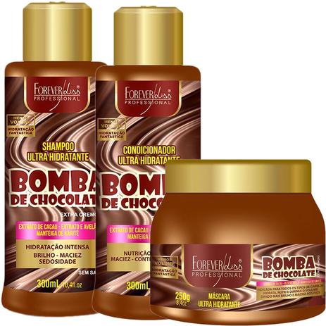 Kit Forever Liss Bomba de Chocolate Shampoo 300ml + Condicionador 300ml + Máscara 250g Menor preço em Kit Forever Liss Bomba de Chocolate Shampoo 300ml + Condicionador 300ml + Máscara 250g