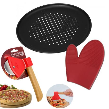 Kit Forma de Pizza Antiaderente + Cortador + Luva Silicone Vermelha  Fackelmann é boa?