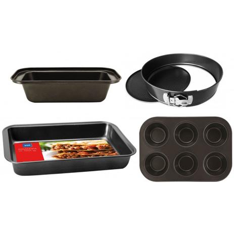 Kit Formas e Assadeiras Antiaderente 4 Peças, Bolo, Torta e Cupcake - Yazi Menor preço em Kit Formas e Assadeiras Antiaderente 4 Peças, Bolo, Torta e Cupcake - Yazi