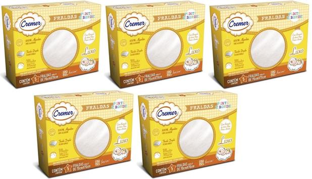 Kit Fralda de Pano Pinte E Borde Cremer Branca Kit C/ 5 Caixas - 70x70cm Menor preço em Kit Fralda de Pano Pinte E Borde Cremer Branca Kit C/ 5 Caixas - 70x70cm