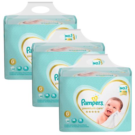 Kit Fralda Pampers Premium Care Jumbo Tamanho G 204 Unidades Menor preço em Kit Fralda Pampers Premium Care Jumbo Tamanho G 204 Unidades