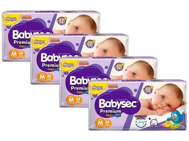 Kit Fraldas Babysec Premium Galinha Pintadinha - Tam. M 5 a 9,5kg 4 Pacotes com 34 Unidades Cada Menor preço em Kit Fraldas Babysec Premium Galinha Pintadinha - Tam. M 5 a 9,5kg 4 Pacotes com 34 Unidades Cada