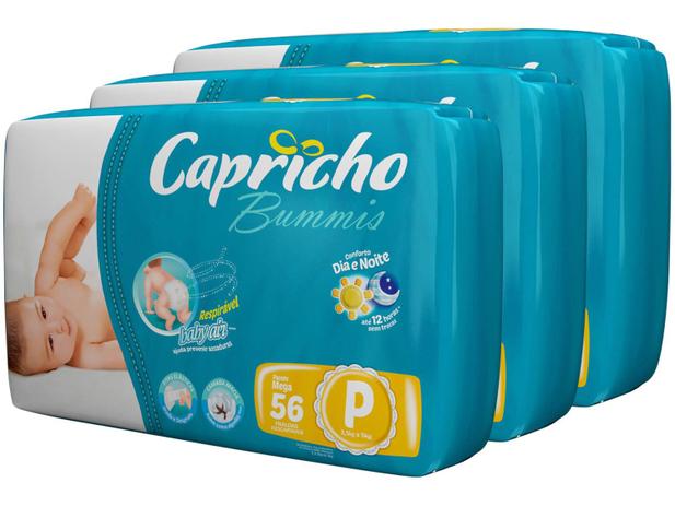 Kit Fraldas Capricho Bummis Tam P 3 Pacotes - com 56 Unidades Cada Tecnologia Respirável Menor preço em Kit Fraldas Capricho Bummis Tam P 3 Pacotes - com 56 Unidades Cada Tecnologia Respirável