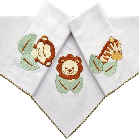 Kit Fraldas de Boca (Babete) 3 Peças Malha Forrada Macaco Leão Girafa Marrom Bordado - Mais que baby Menor preço em Kit Fraldas de Boca (Babete) 3 Peças Malha Forrada Macaco Leão Girafa Marrom Bordado - Mais que baby