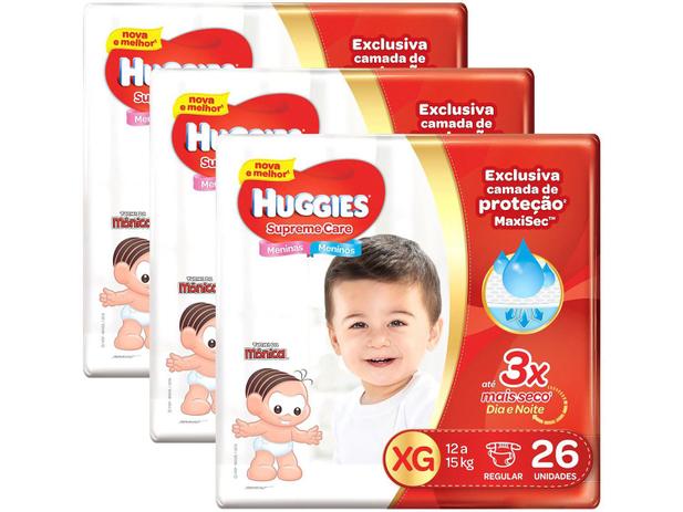 Kit Fraldas Huggies Turma da Mônica Supreme Care - Tam. XG 3 Pacotes 26 Unidades Menor preço em Kit Fraldas Huggies Turma da Mônica Supreme Care - Tam. XG 3 Pacotes 26 Unidades